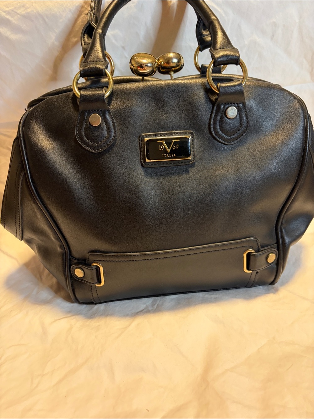 Black Leather Satchel with Gold Hardware
